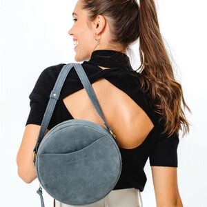 Portland Leather Crossbody Blue Gray Circle Bag Large Storm